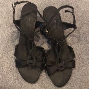 Metaphor Black satin sparkle infinity loop heels